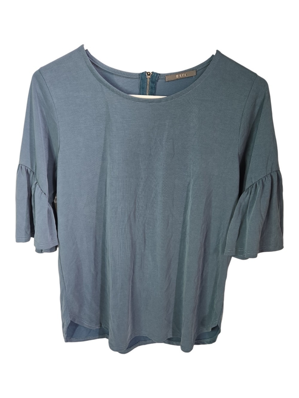 Women's Slate Blue Short Sleeve Ruffle Top
